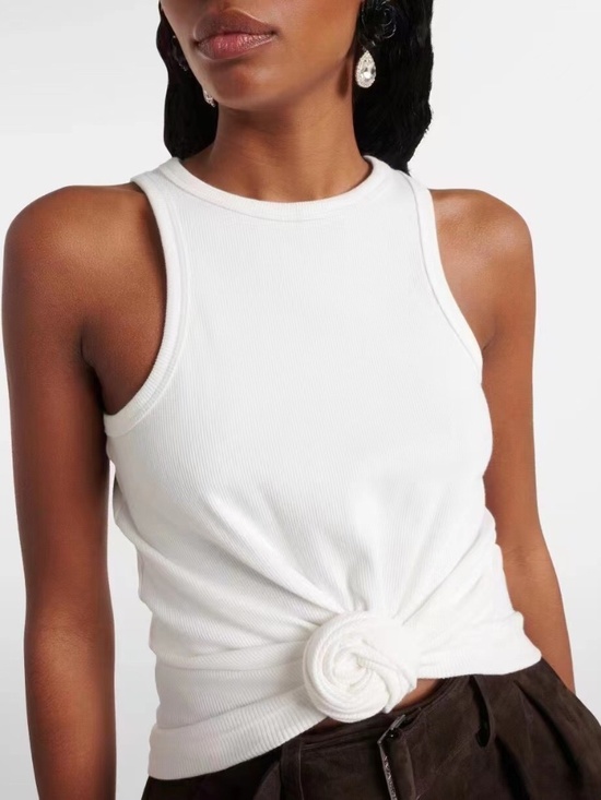 Dilvin Tops - Ribbed Front Knot Cropped T-Shirt